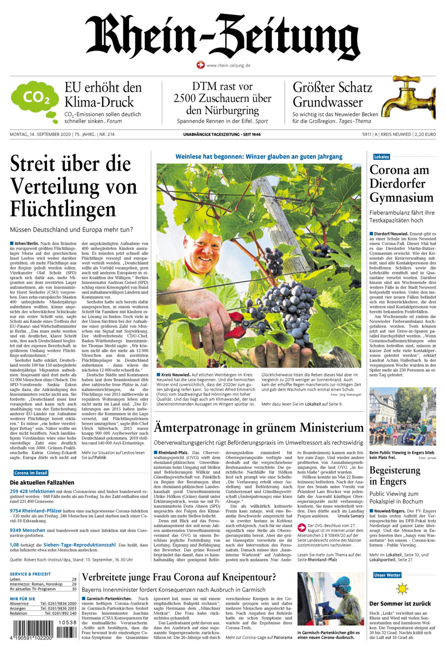 Rhein-Zeitung Kreis Neuwied vom Montag, 14.09.2020