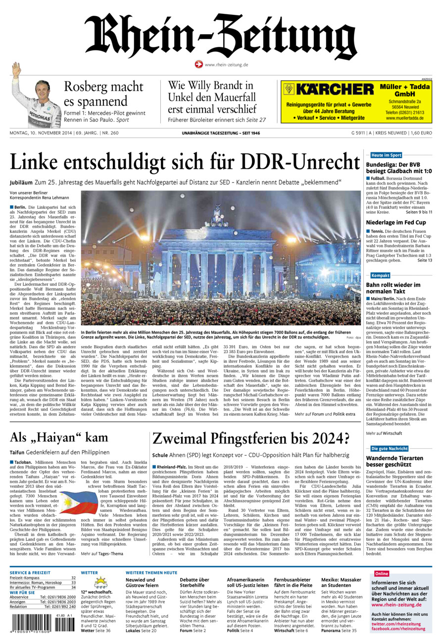 Rhein-Zeitung Kreis Neuwied vom Montag, 10.11.2014