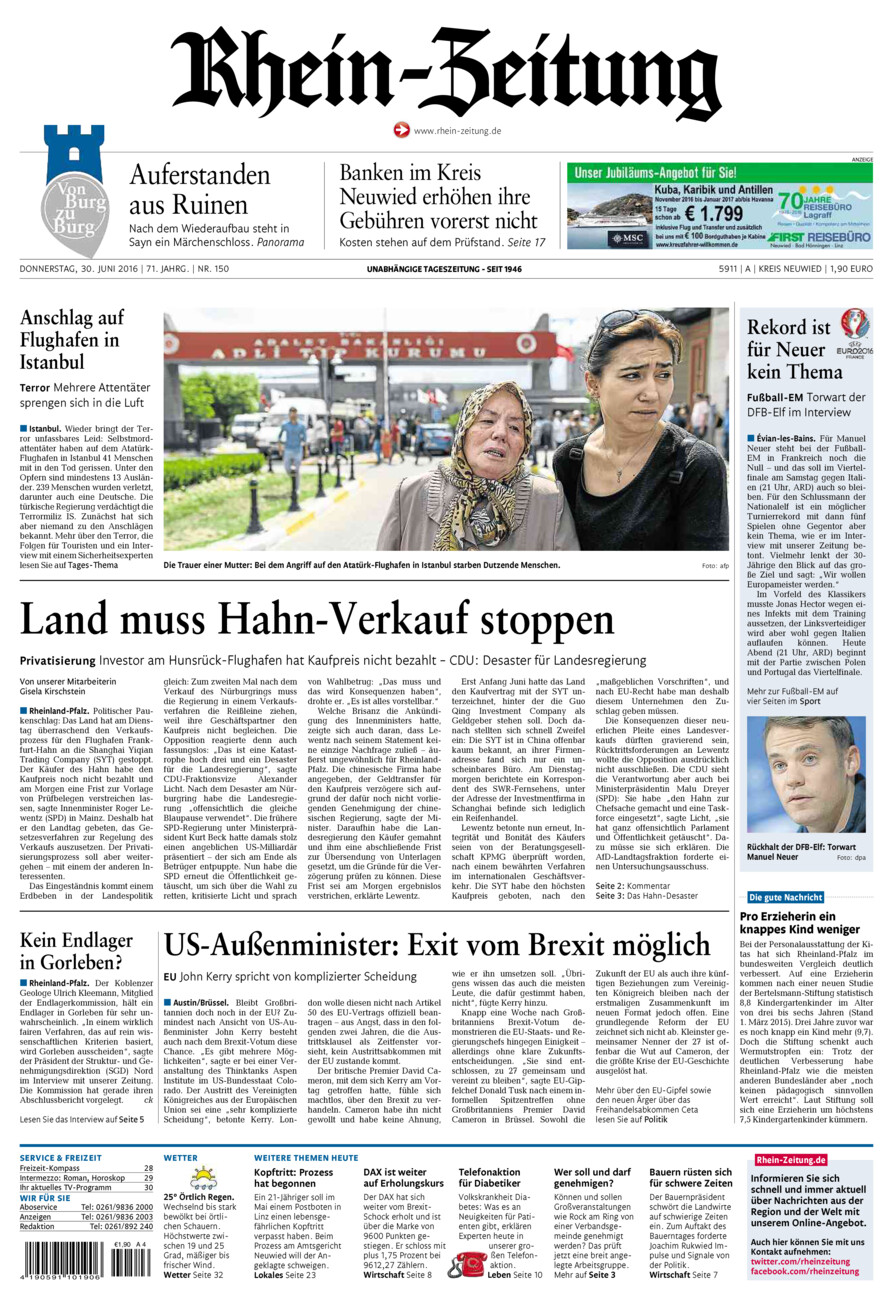 Rhein-Zeitung Kreis Neuwied vom Donnerstag, 30.06.2016
