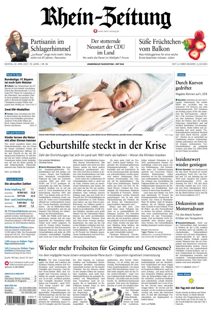 Rhein-Zeitung Kreis Neuwied vom Montag, 26.04.2021
