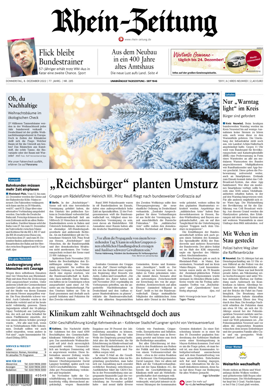 Rhein-Zeitung Kreis Neuwied vom Donnerstag, 08.12.2022