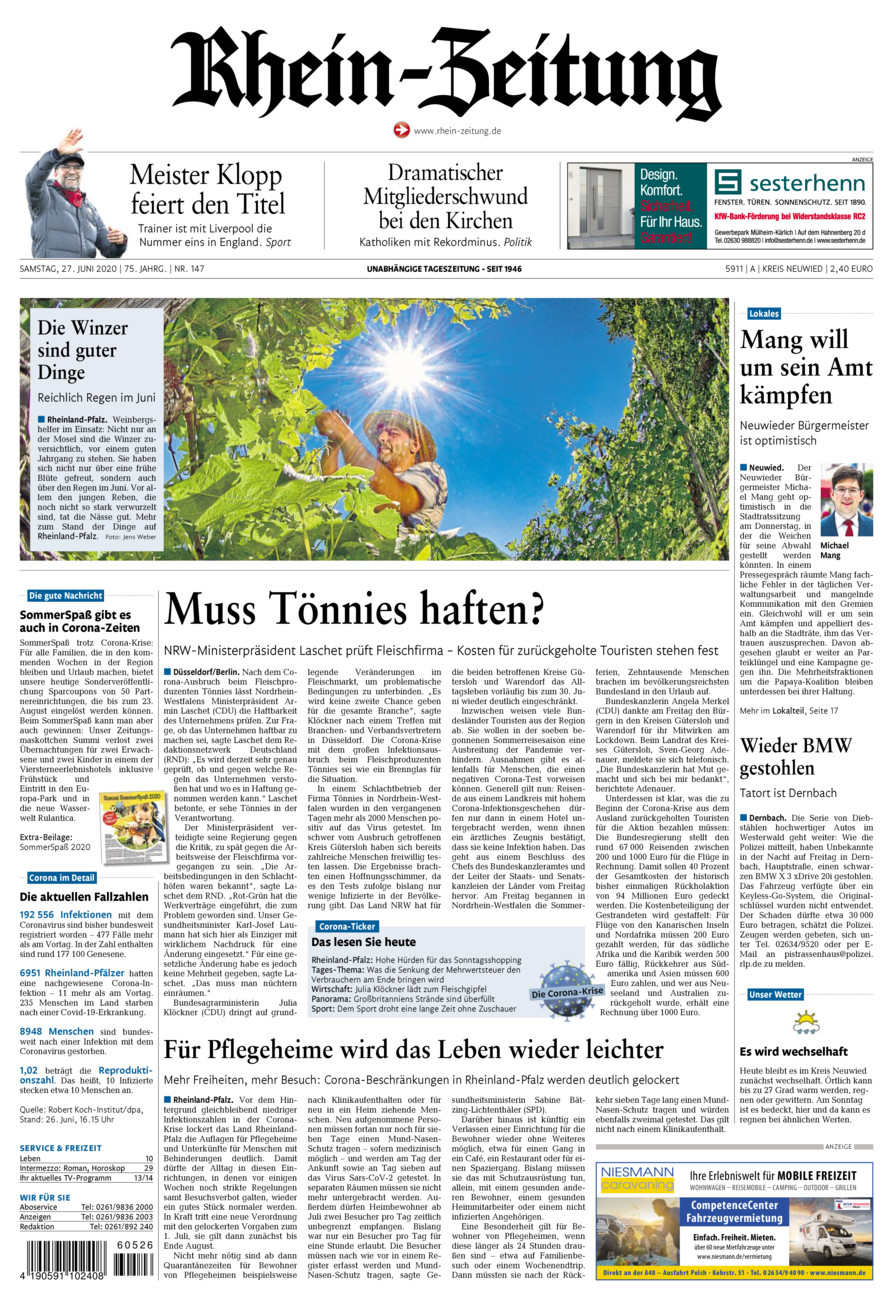 Rhein-Zeitung Kreis Neuwied vom Samstag, 27.06.2020