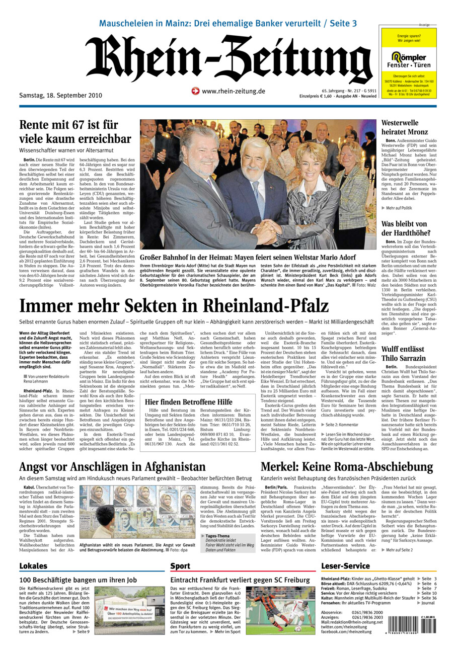 Rhein-Zeitung Kreis Neuwied vom Samstag, 18.09.2010