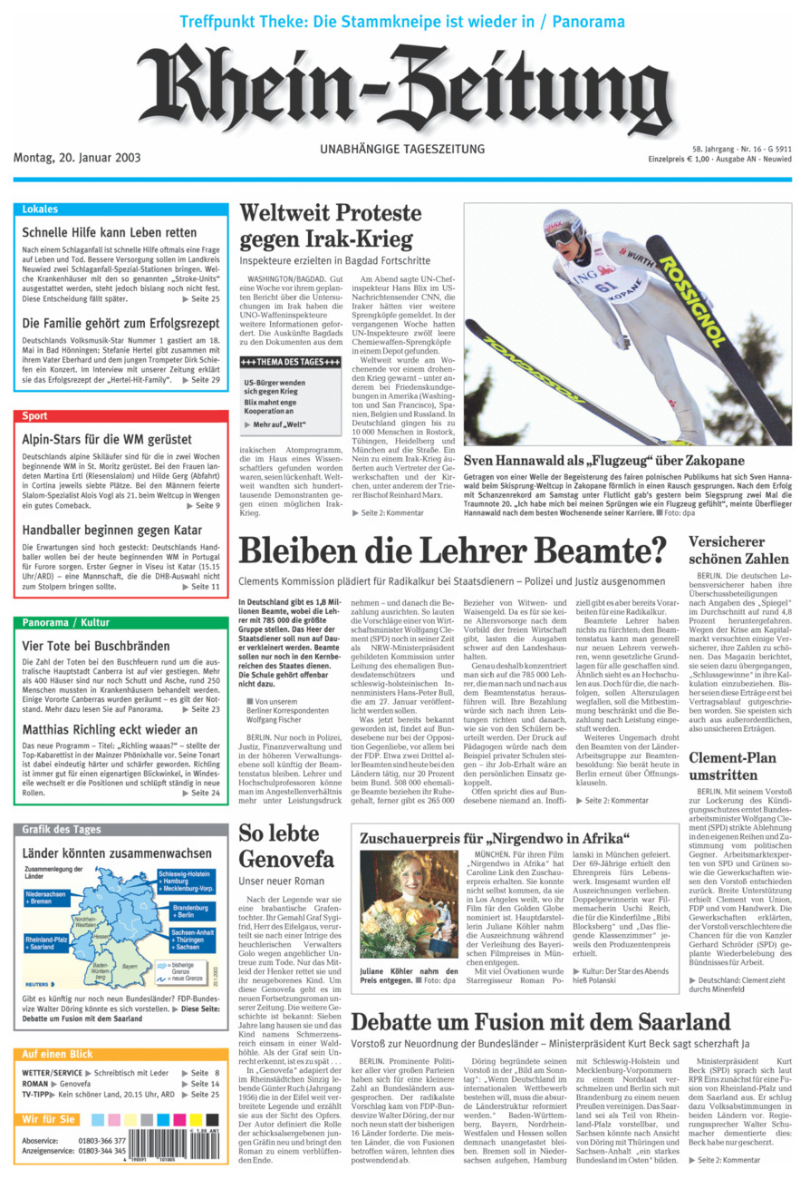 Rhein-Zeitung Kreis Neuwied vom Montag, 20.01.2003