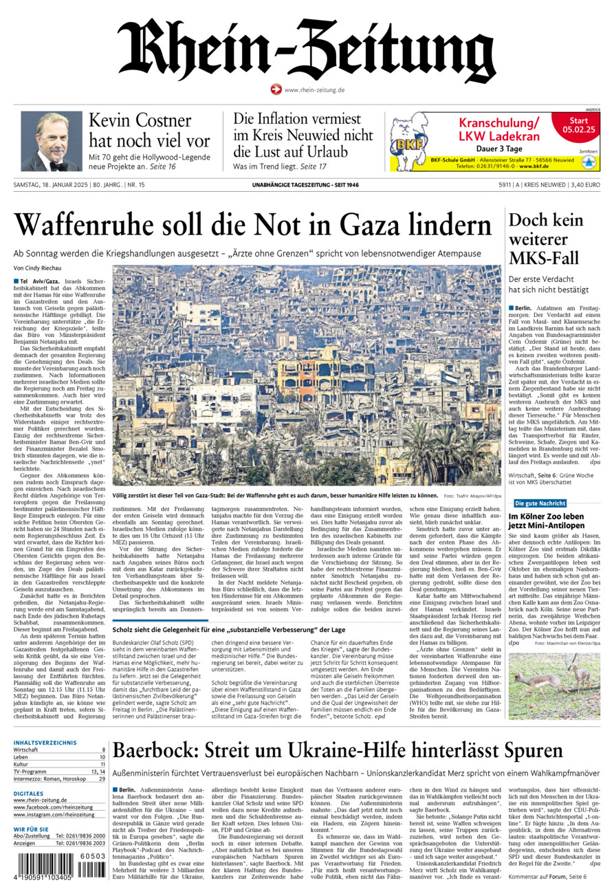 Rhein-Zeitung Kreis Neuwied vom Samstag, 18.01.2025