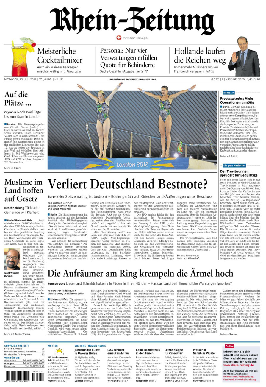Rhein-Zeitung Kreis Neuwied vom Mittwoch, 25.07.2012