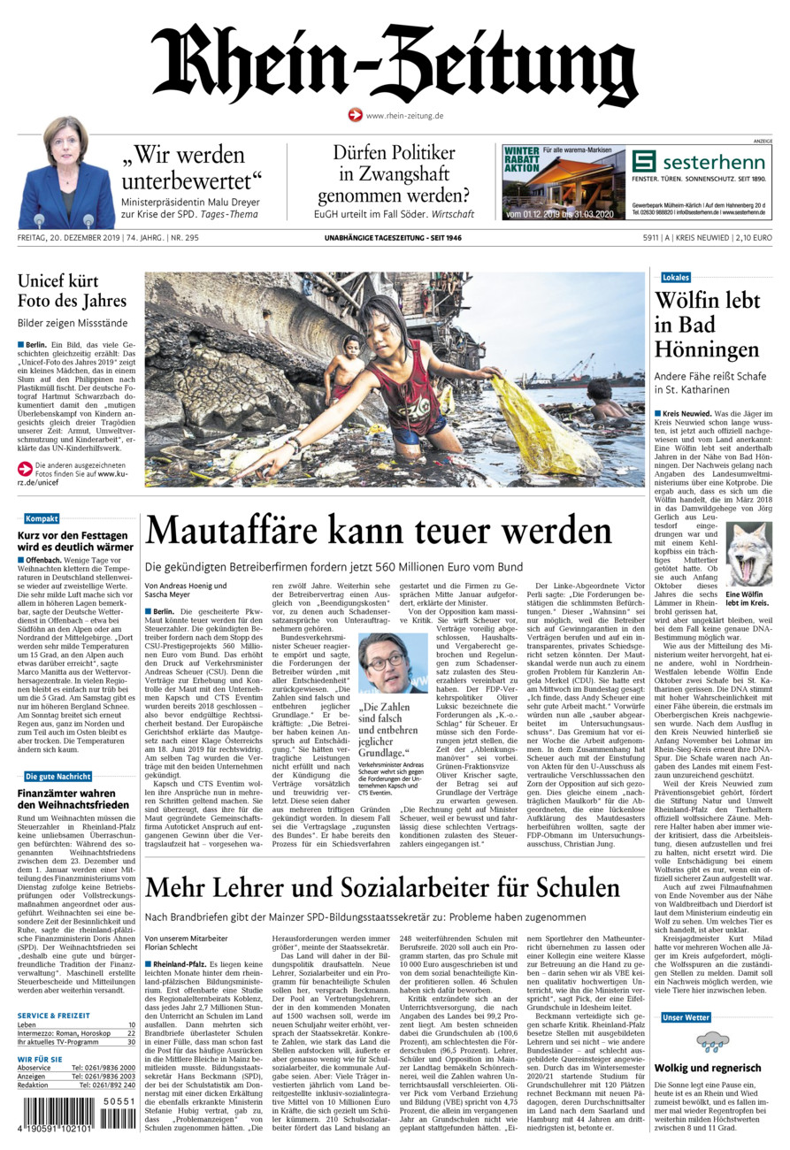 Rhein-Zeitung Kreis Neuwied vom Freitag, 20.12.2019