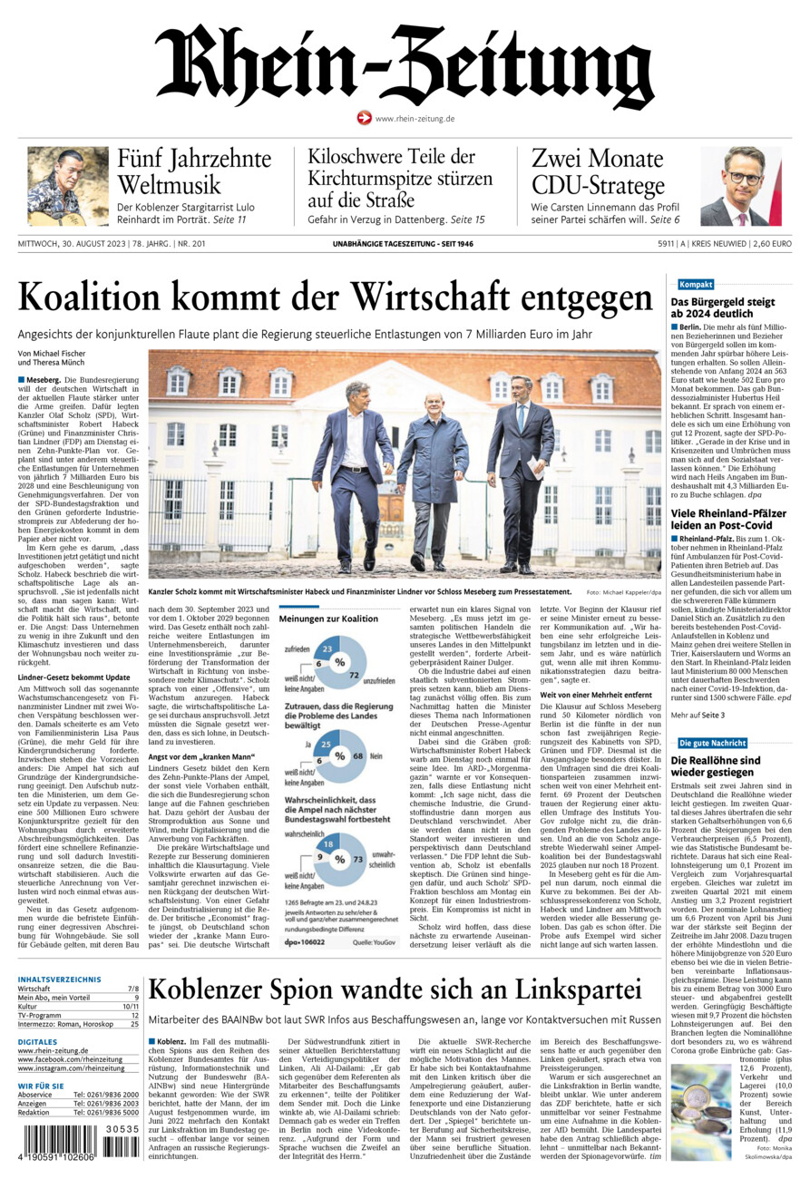 Rhein-Zeitung Kreis Neuwied vom Mittwoch, 30.08.2023