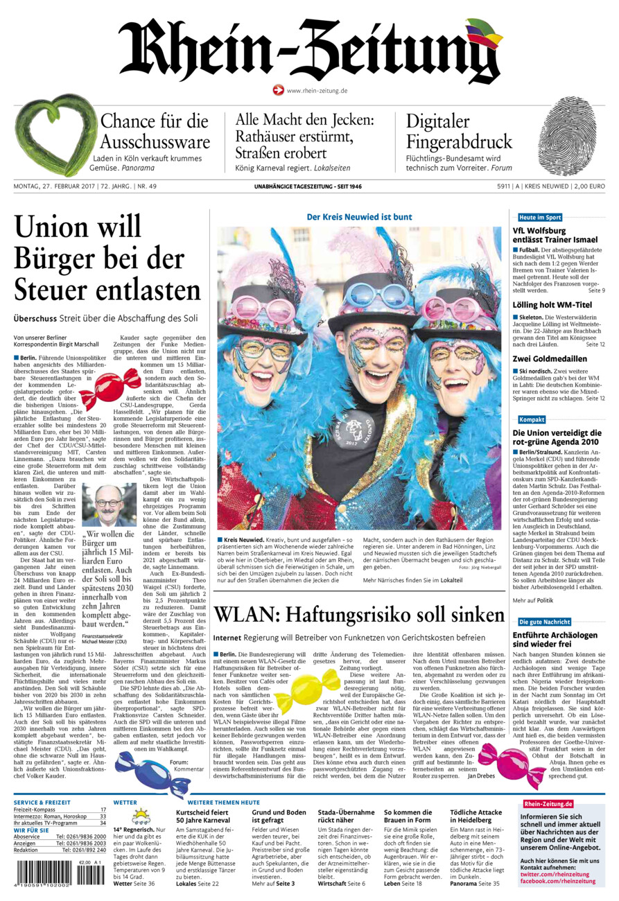 Rhein-Zeitung Kreis Neuwied vom Montag, 27.02.2017