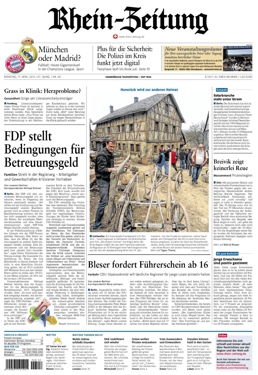 Rhein-Zeitung Kreis Neuwied vom Dienstag, 17.04.2012