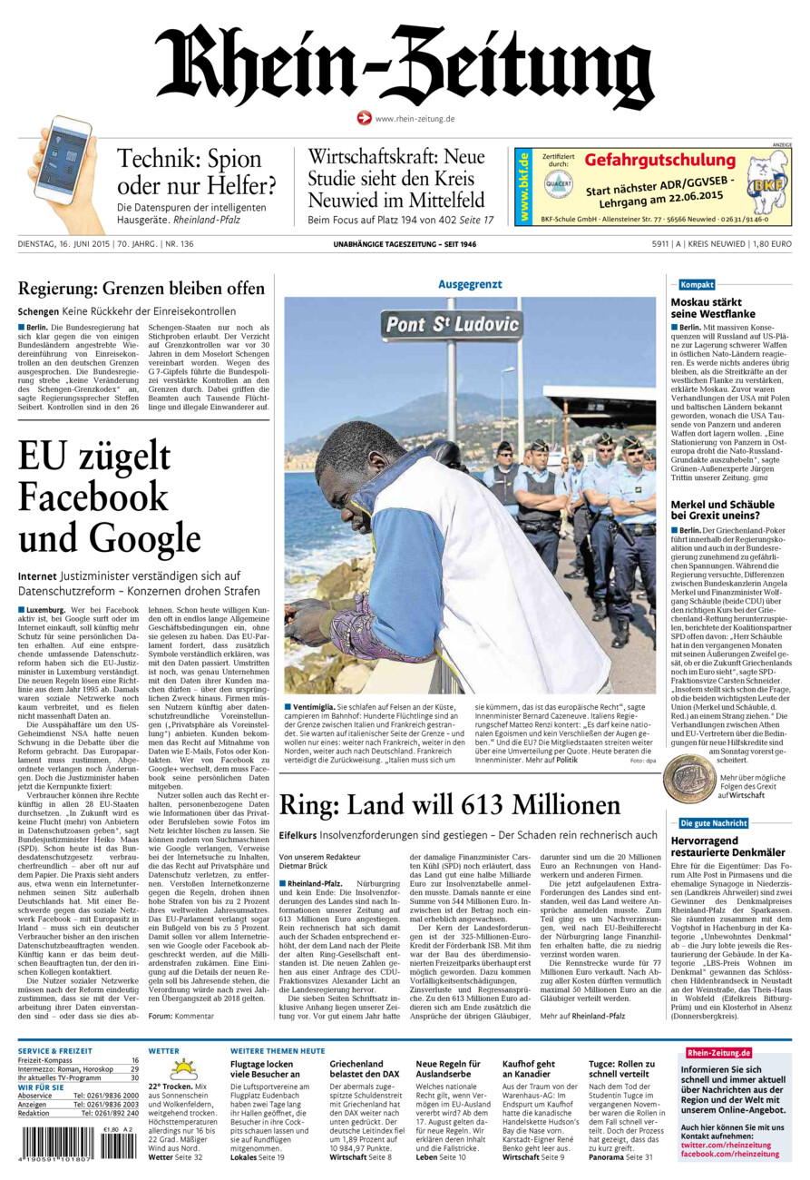 Rhein-Zeitung Kreis Neuwied vom Dienstag, 16.06.2015
