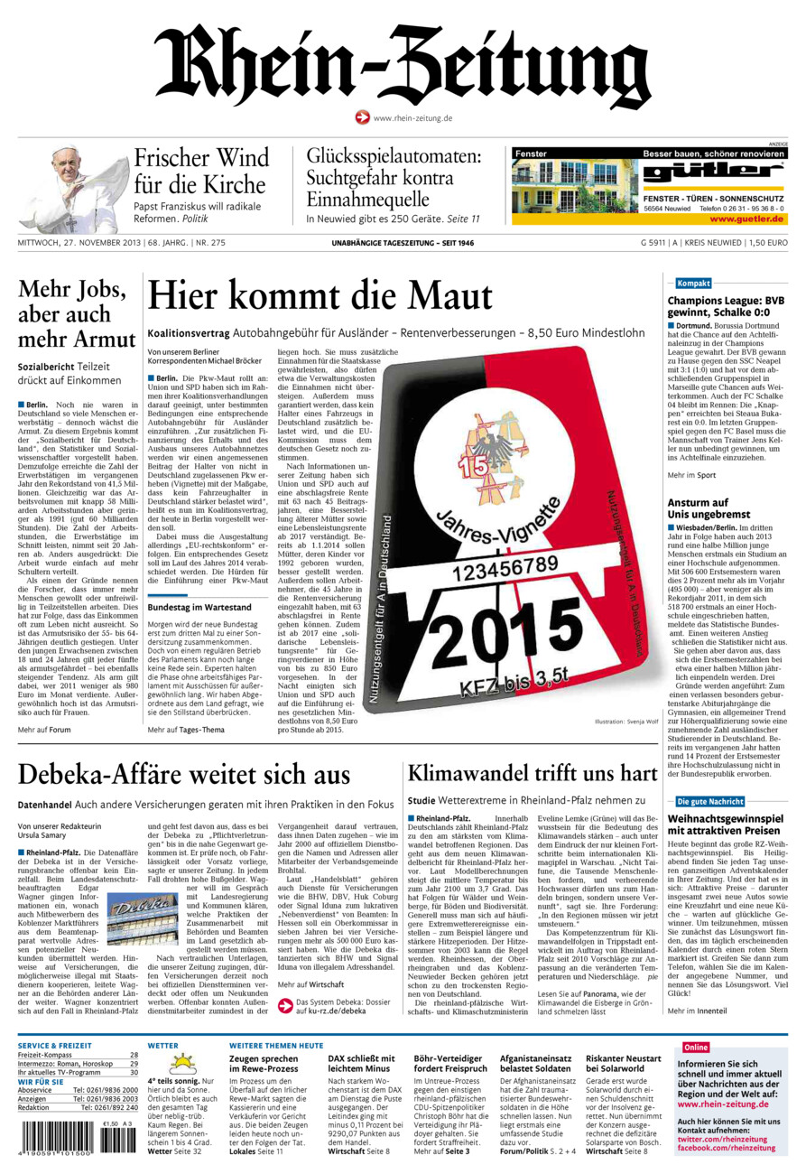 Rhein-Zeitung Kreis Neuwied vom Mittwoch, 27.11.2013