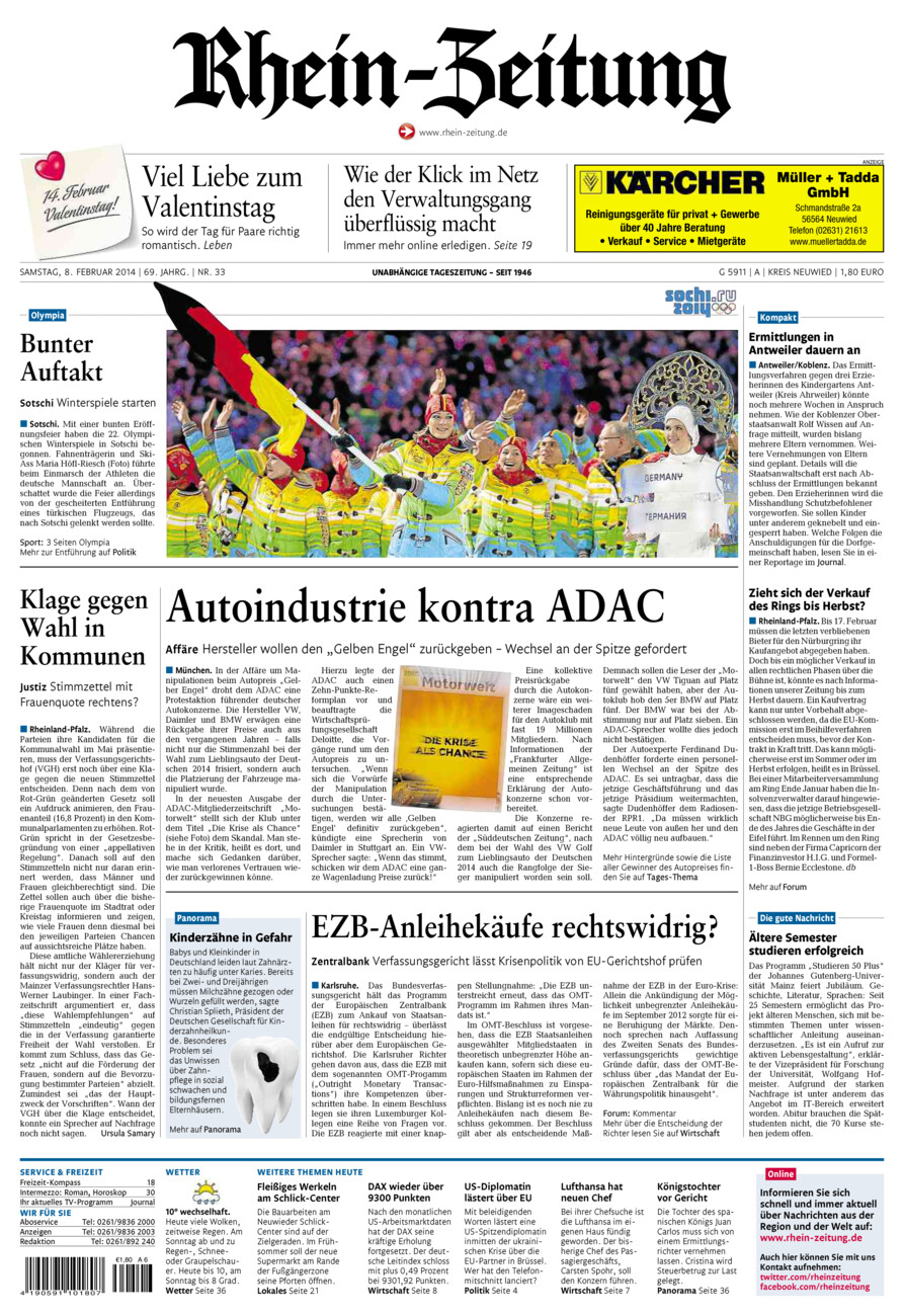 Rhein-Zeitung Kreis Neuwied vom Samstag, 08.02.2014