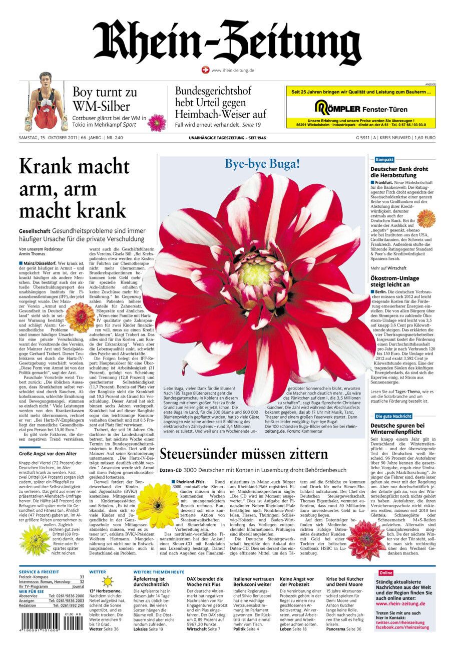 Rhein-Zeitung Kreis Neuwied vom Samstag, 15.10.2011
