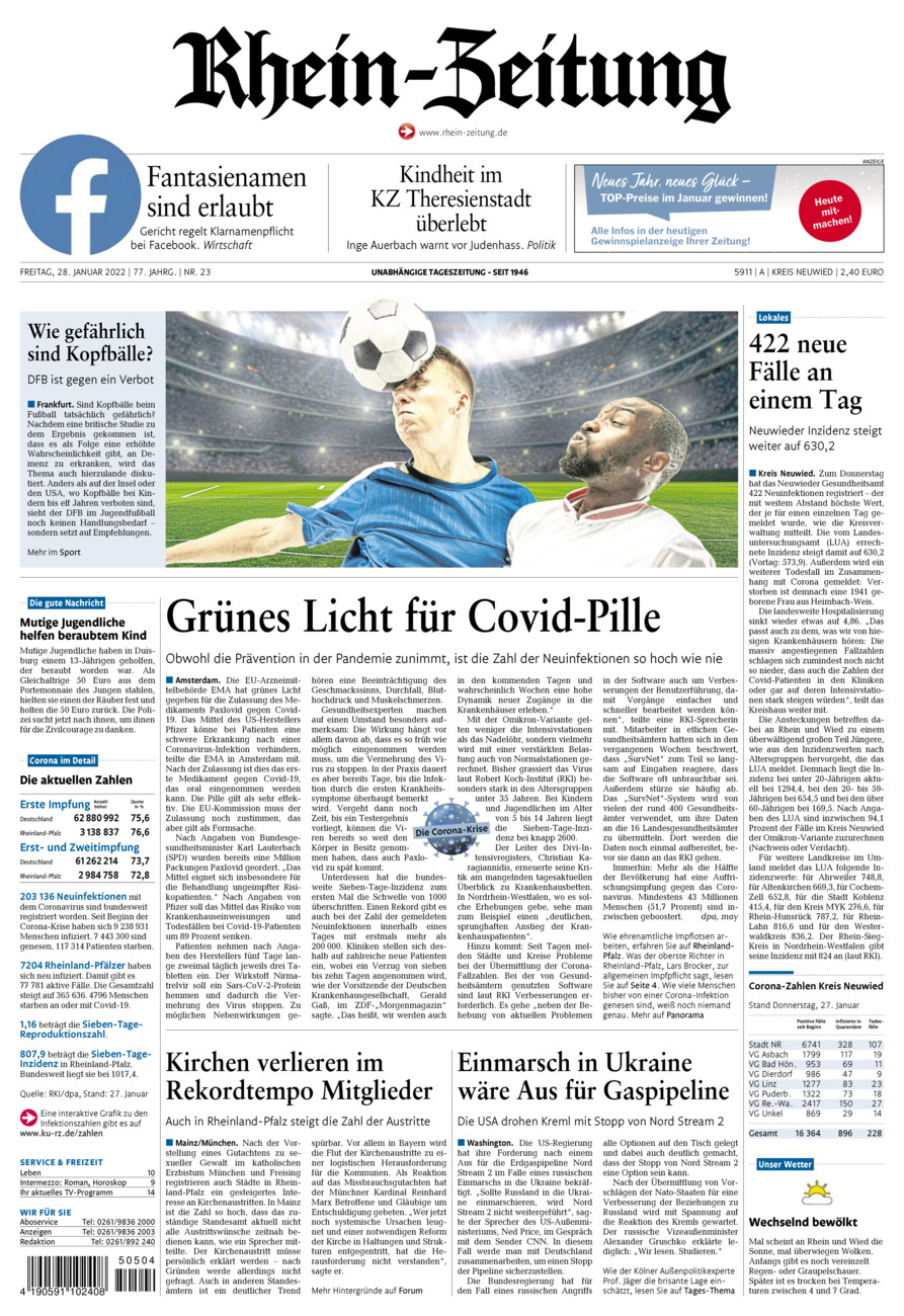 Rhein-Zeitung Kreis Neuwied vom Freitag, 28.01.2022