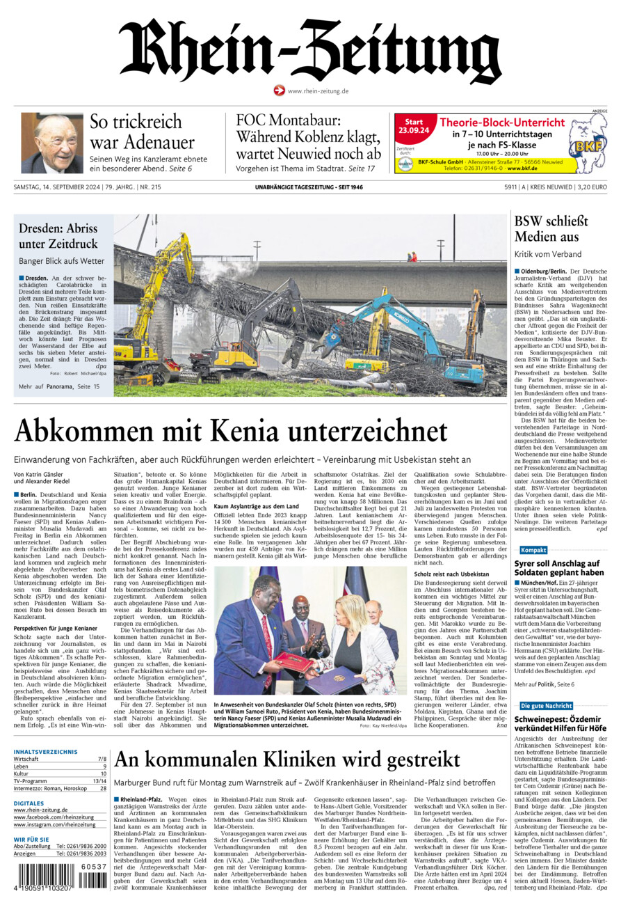 Rhein-Zeitung Kreis Neuwied vom Samstag, 14.09.2024