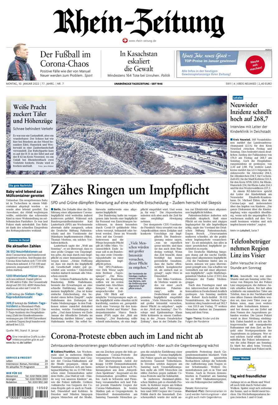 Rhein-Zeitung Kreis Neuwied vom Montag, 10.01.2022