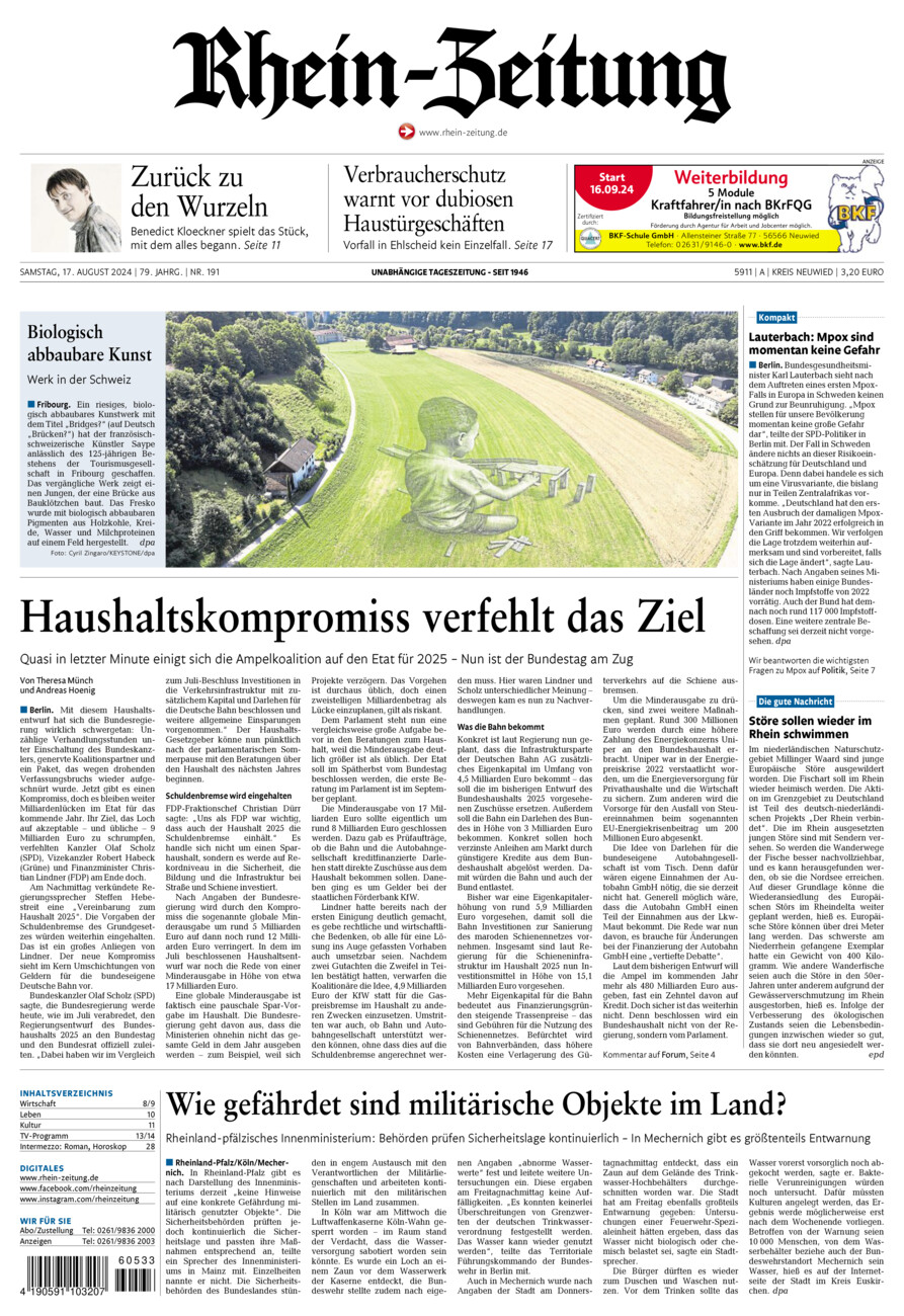 Rhein-Zeitung Kreis Neuwied vom Samstag, 17.08.2024