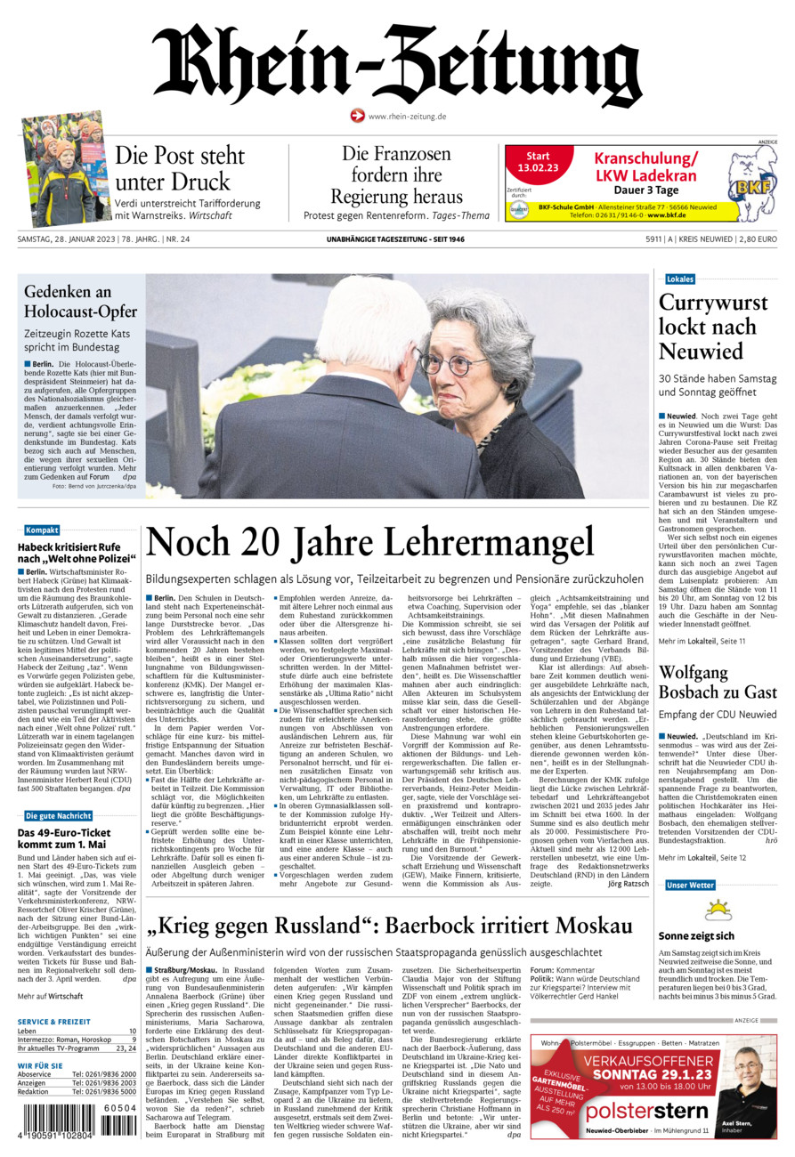 Rhein-Zeitung Kreis Neuwied vom Samstag, 28.01.2023