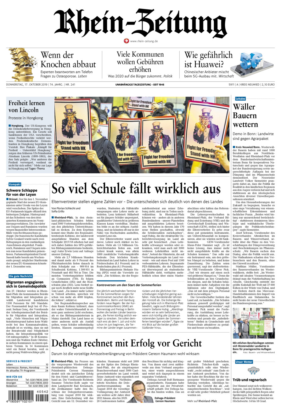 Rhein-Zeitung Kreis Neuwied vom Donnerstag, 17.10.2019