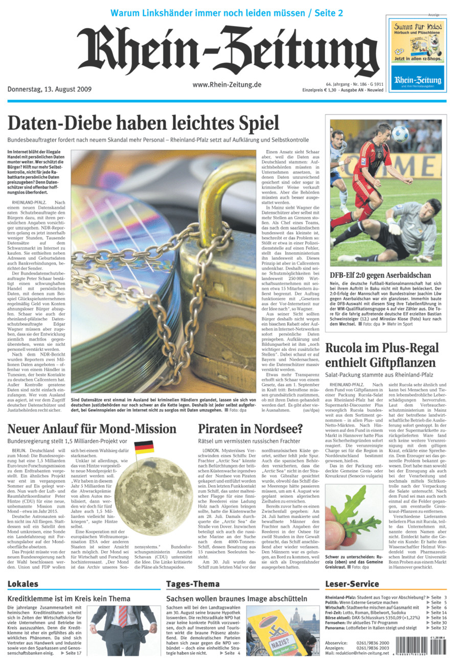 Rhein-Zeitung Kreis Neuwied vom Donnerstag, 13.08.2009