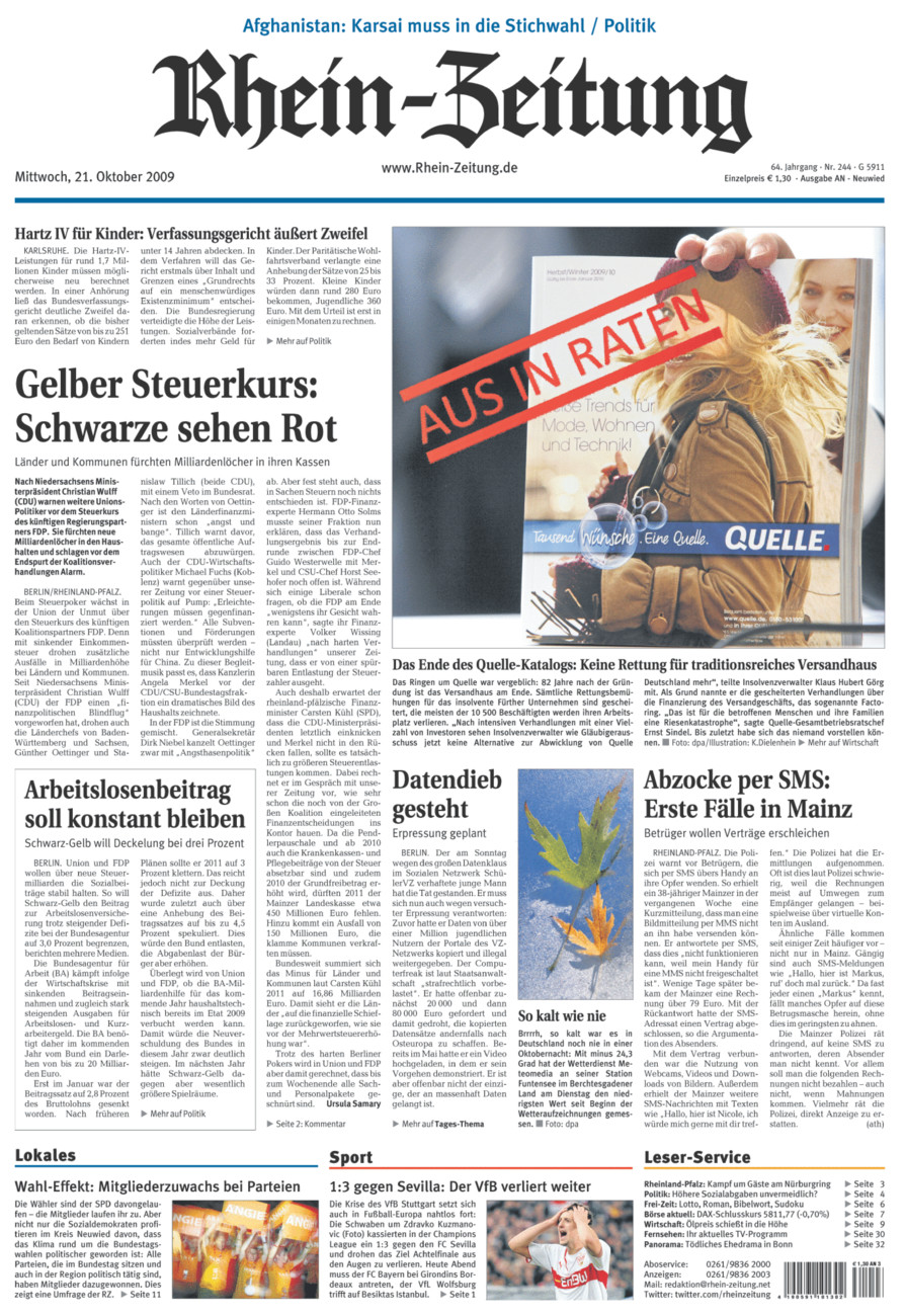 Rhein-Zeitung Kreis Neuwied vom Mittwoch, 21.10.2009