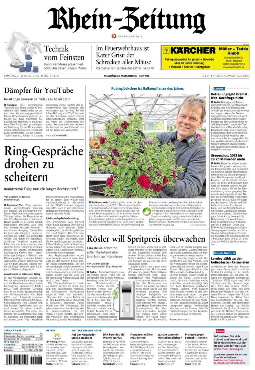 Rhein-Zeitung Kreis Neuwied vom Samstag, 21.04.2012