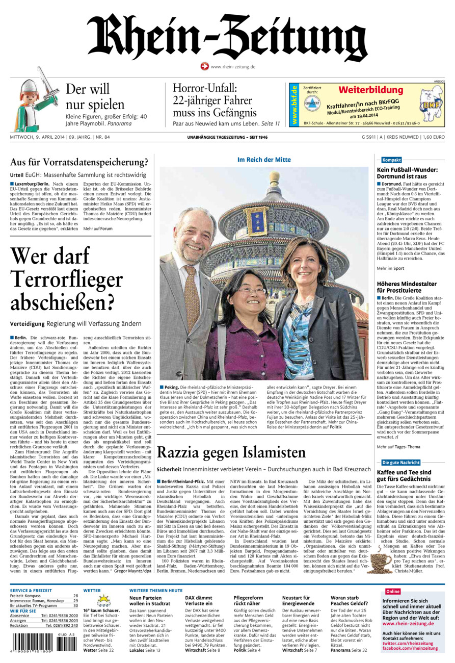 Rhein-Zeitung Kreis Neuwied vom Mittwoch, 09.04.2014