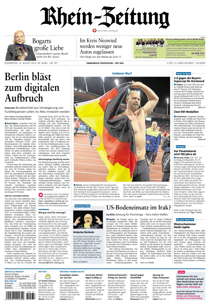 Rhein-Zeitung Kreis Neuwied vom Donnerstag, 14.08.2014