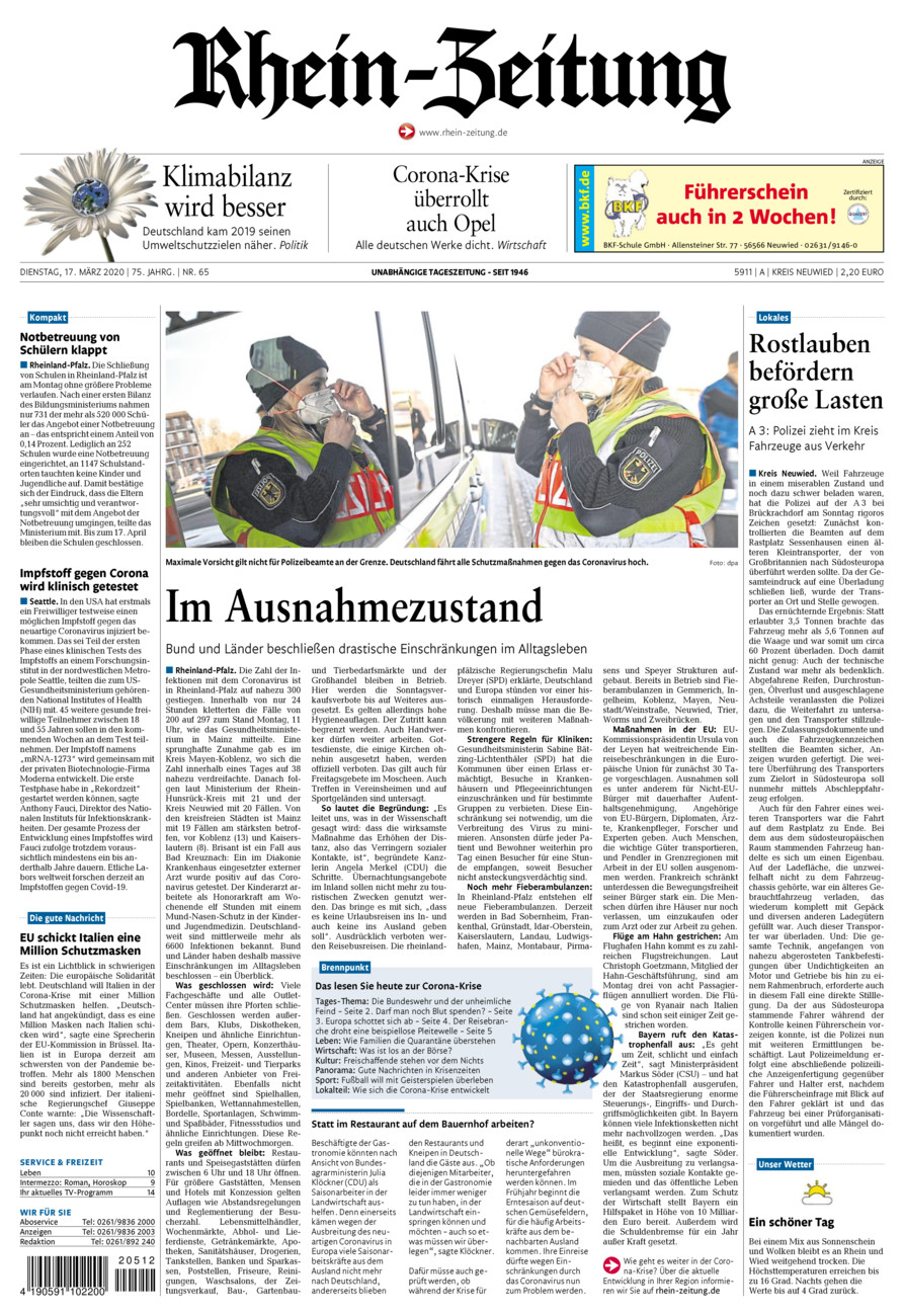 Rhein-Zeitung Kreis Neuwied vom Dienstag, 17.03.2020