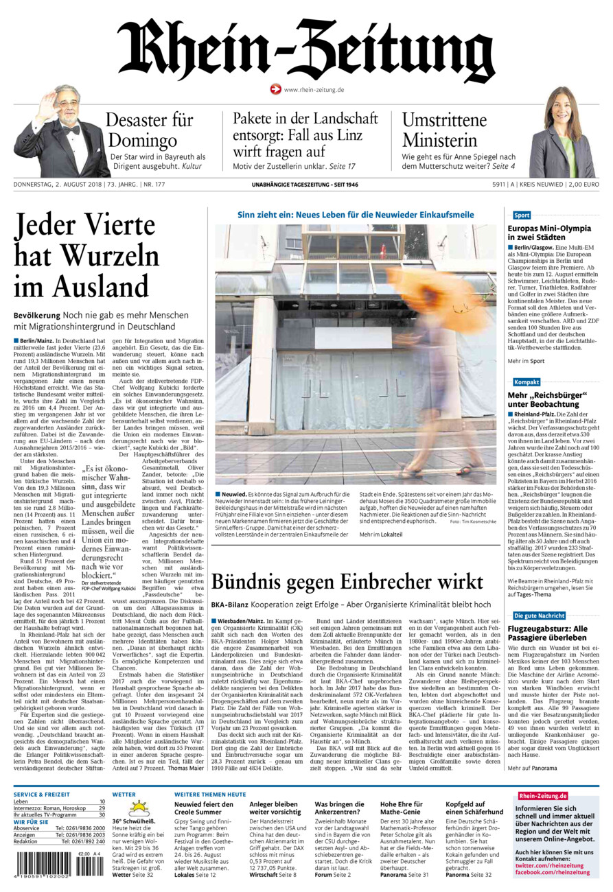 Rhein-Zeitung Kreis Neuwied vom Donnerstag, 02.08.2018