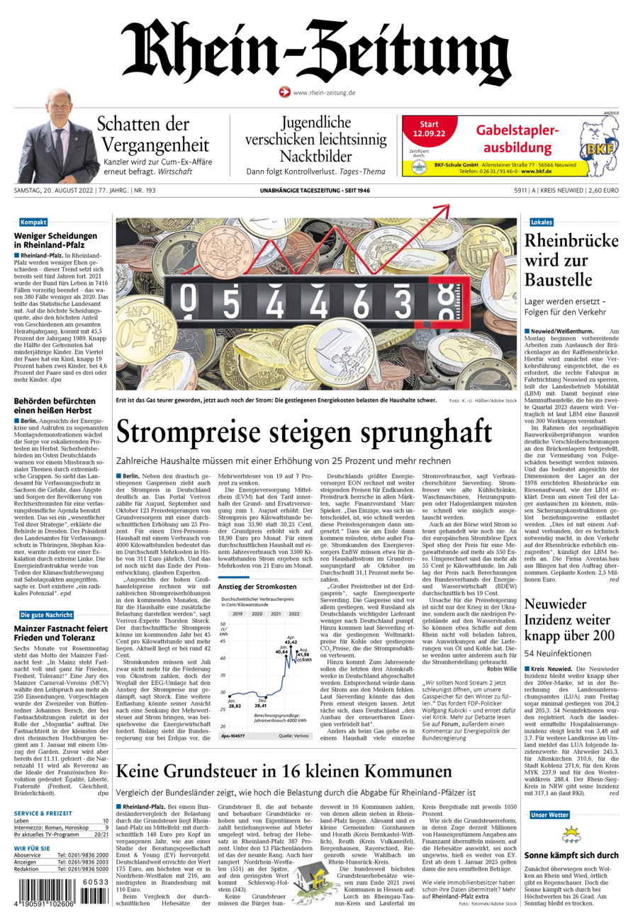 Rhein-Zeitung Kreis Neuwied vom Samstag, 20.08.2022