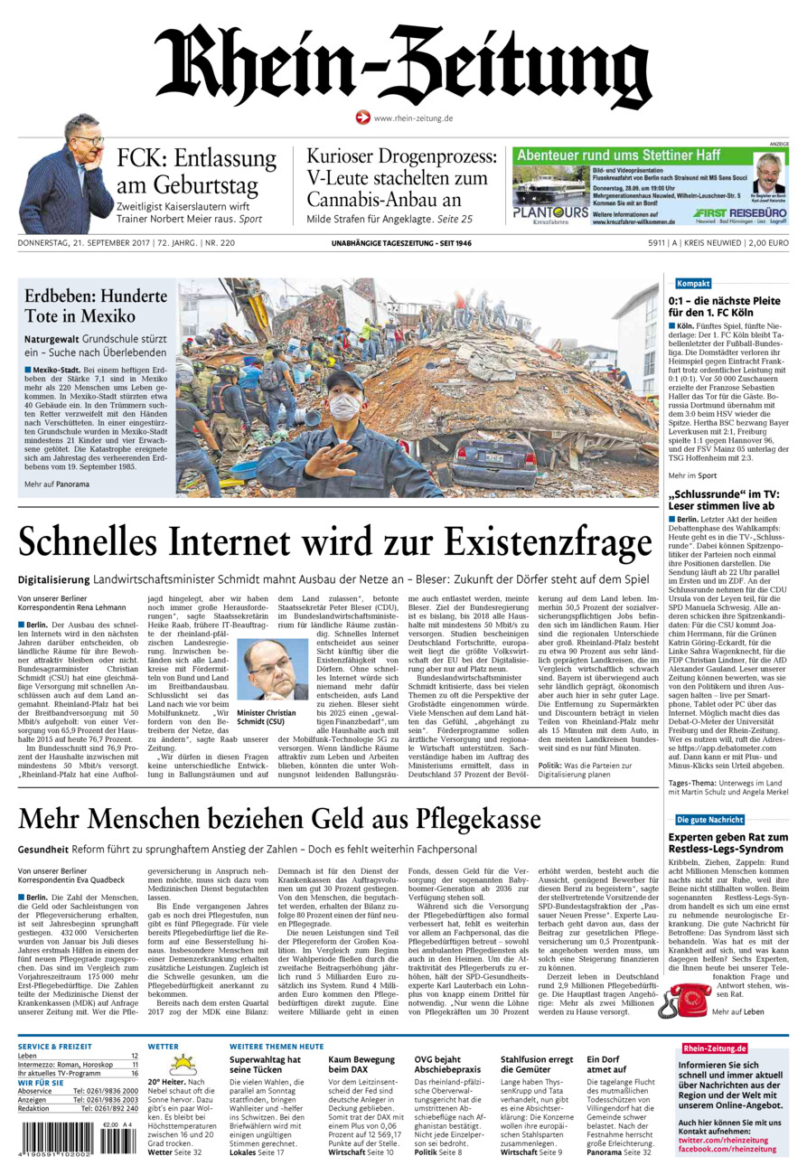 Rhein-Zeitung Kreis Neuwied vom Donnerstag, 21.09.2017