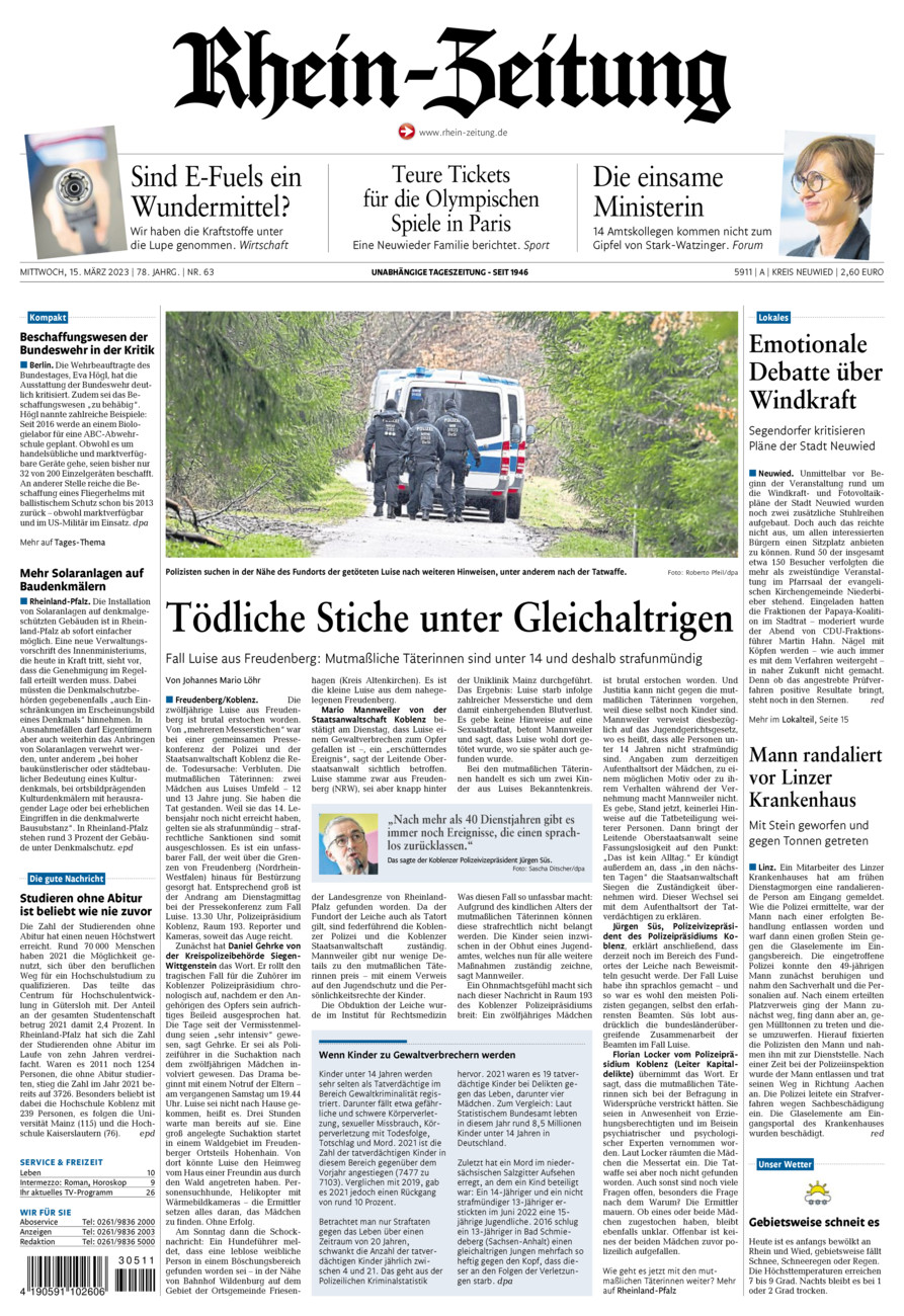 Rhein-Zeitung Kreis Neuwied vom Mittwoch, 15.03.2023