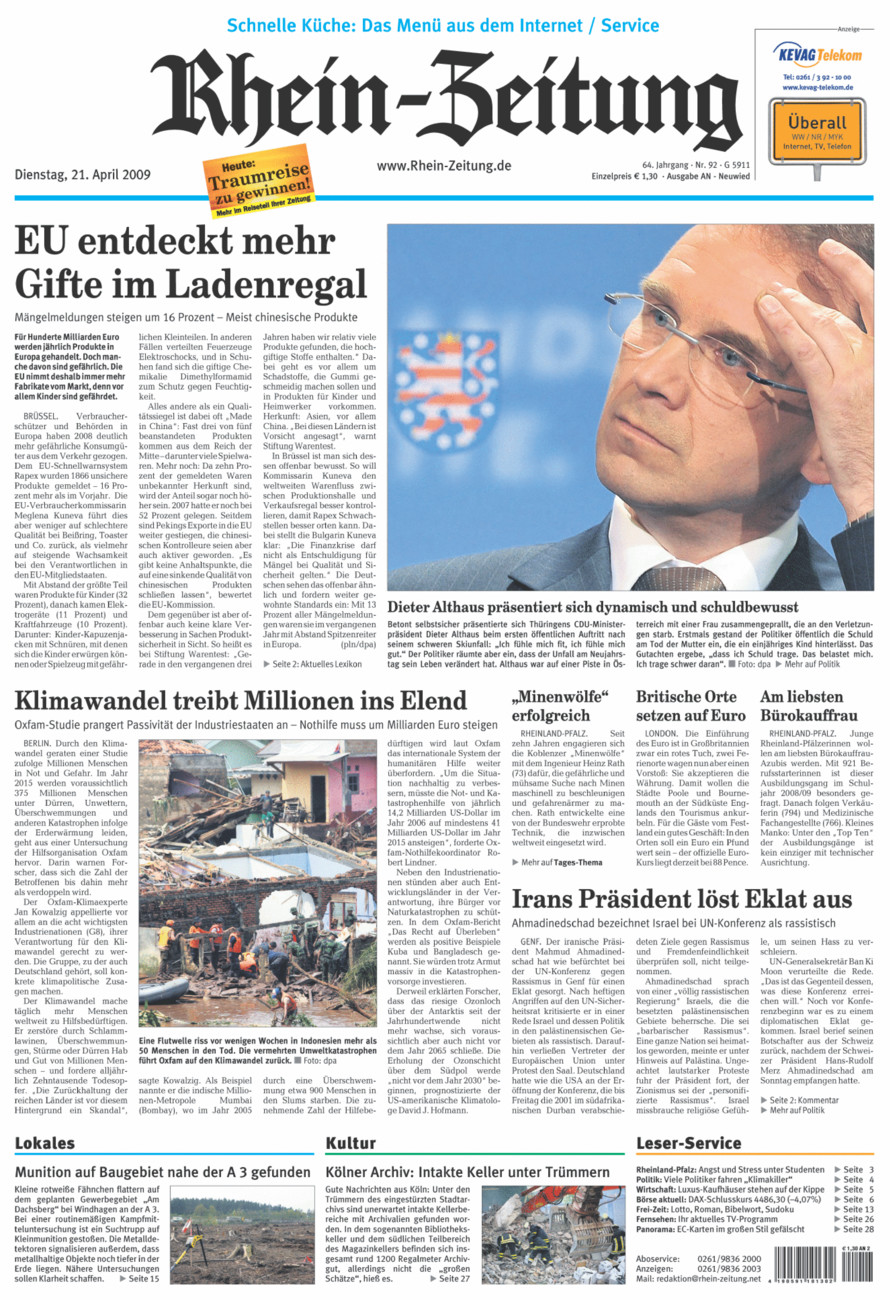 Rhein-Zeitung Kreis Neuwied vom Dienstag, 21.04.2009