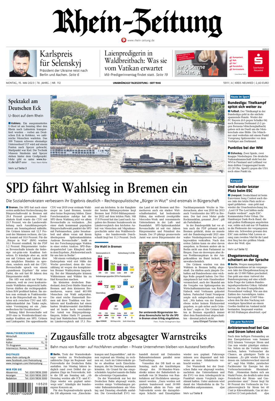 Rhein-Zeitung Kreis Neuwied vom Montag, 15.05.2023