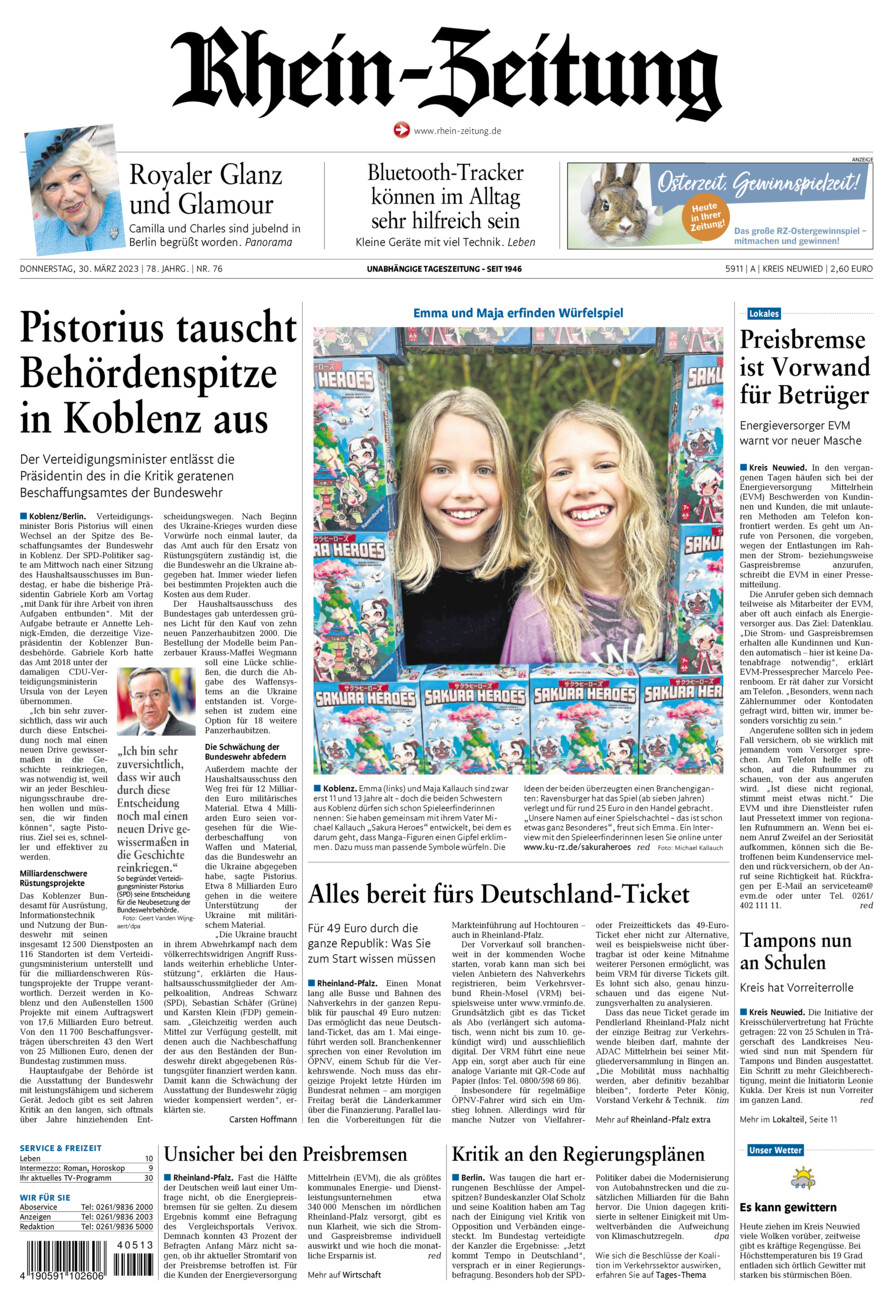 Rhein-Zeitung Kreis Neuwied vom Donnerstag, 30.03.2023