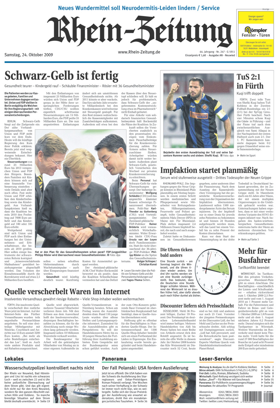 Rhein-Zeitung Kreis Neuwied vom Samstag, 24.10.2009