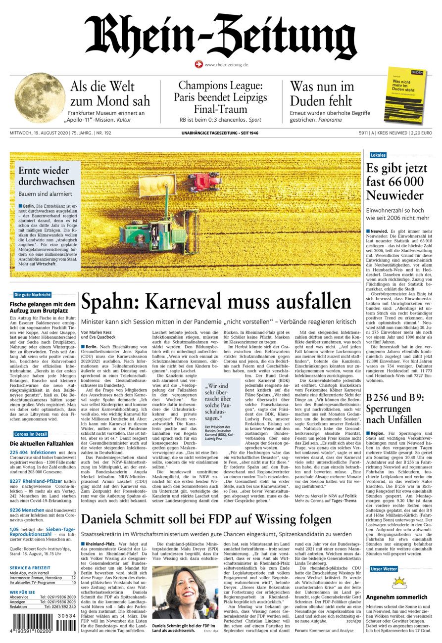 Rhein-Zeitung Kreis Neuwied vom Mittwoch, 19.08.2020