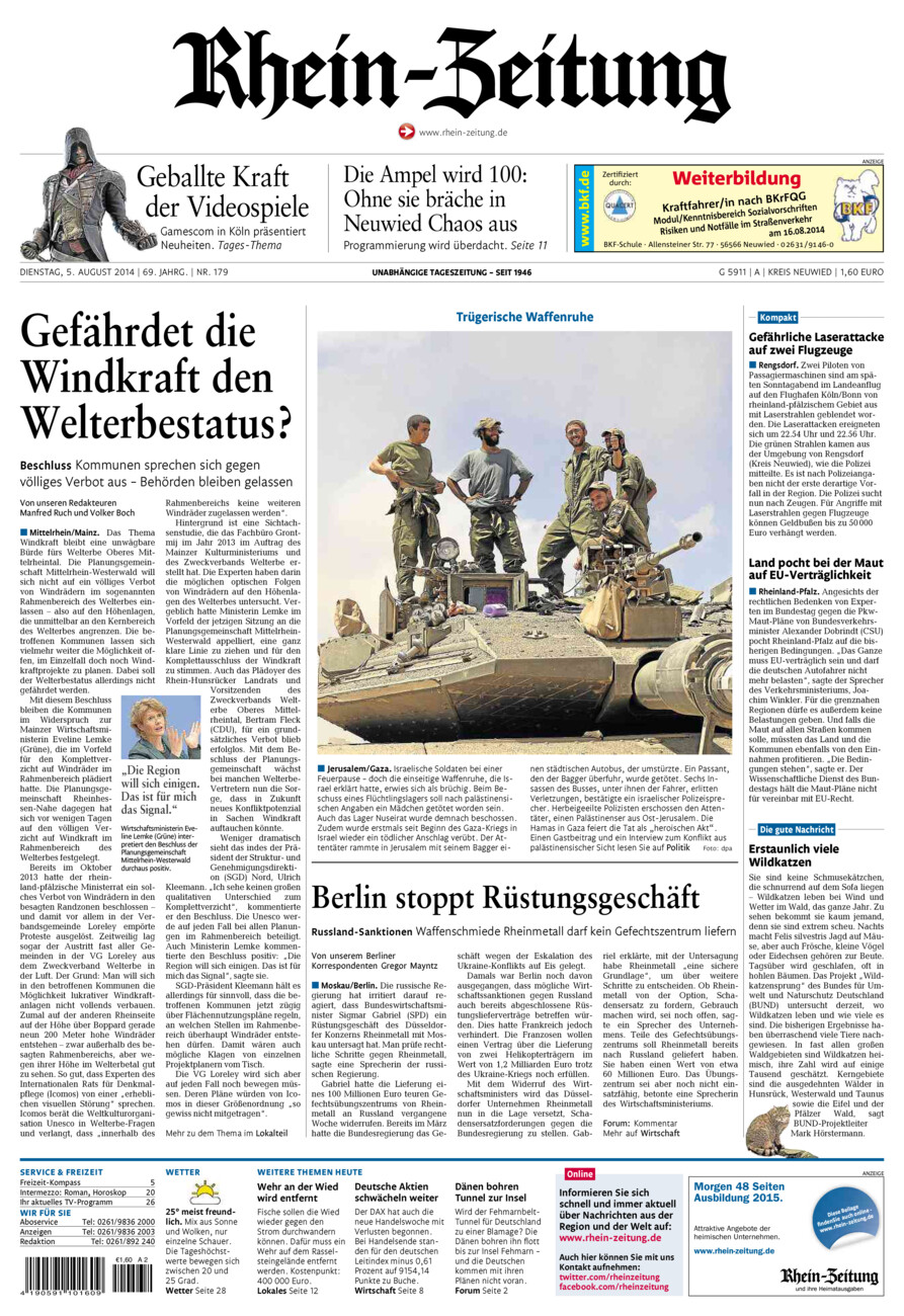 Rhein-Zeitung Kreis Neuwied vom Dienstag, 05.08.2014