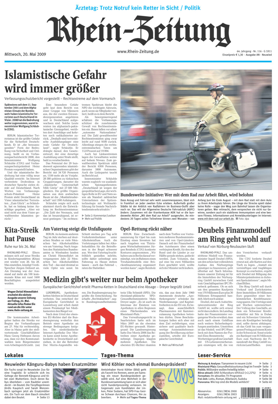 Rhein-Zeitung Kreis Neuwied vom Mittwoch, 20.05.2009