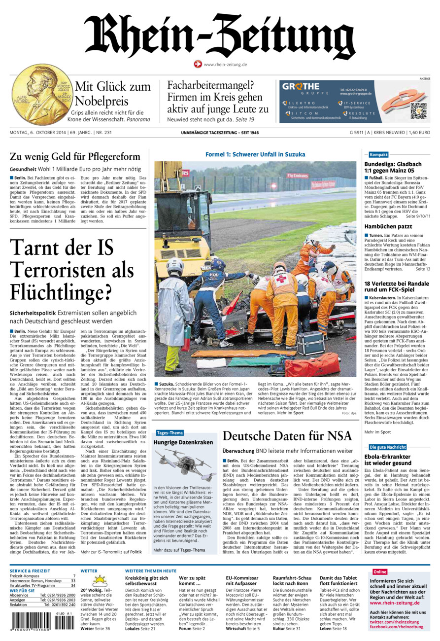 Rhein-Zeitung Kreis Neuwied vom Montag, 06.10.2014