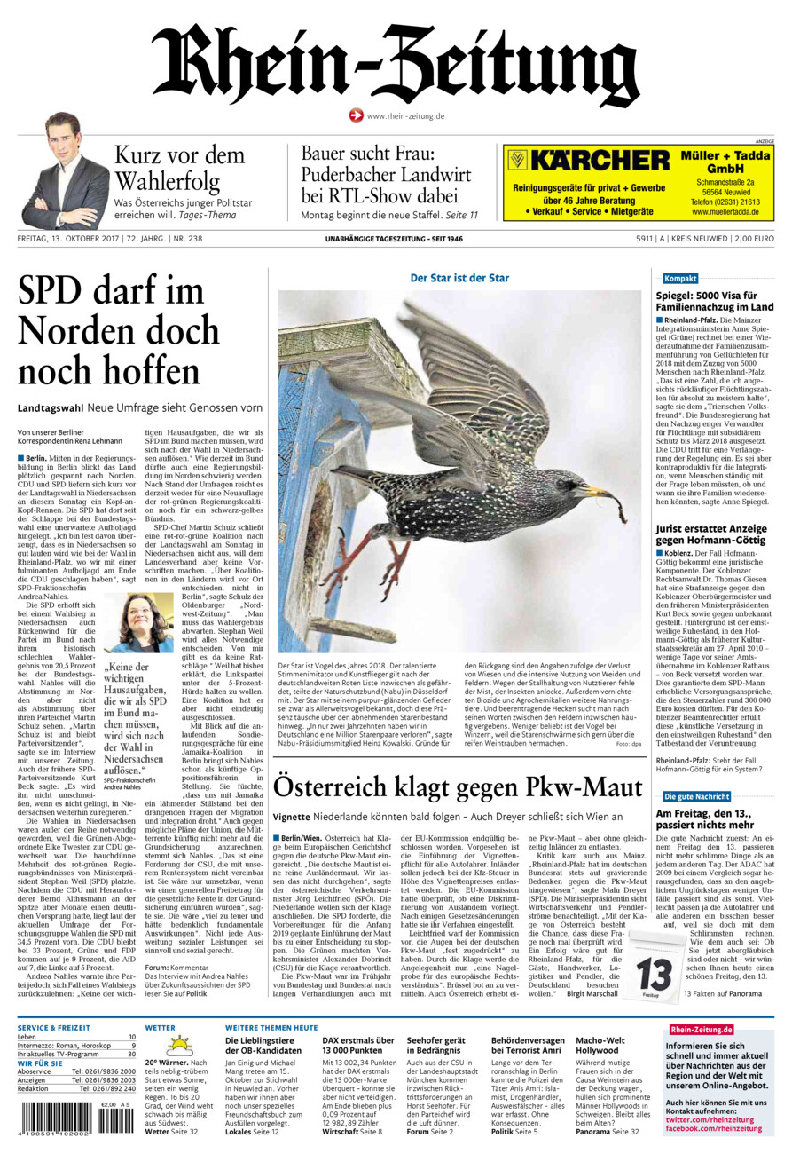 Rhein-Zeitung Kreis Neuwied vom Freitag, 13.10.2017