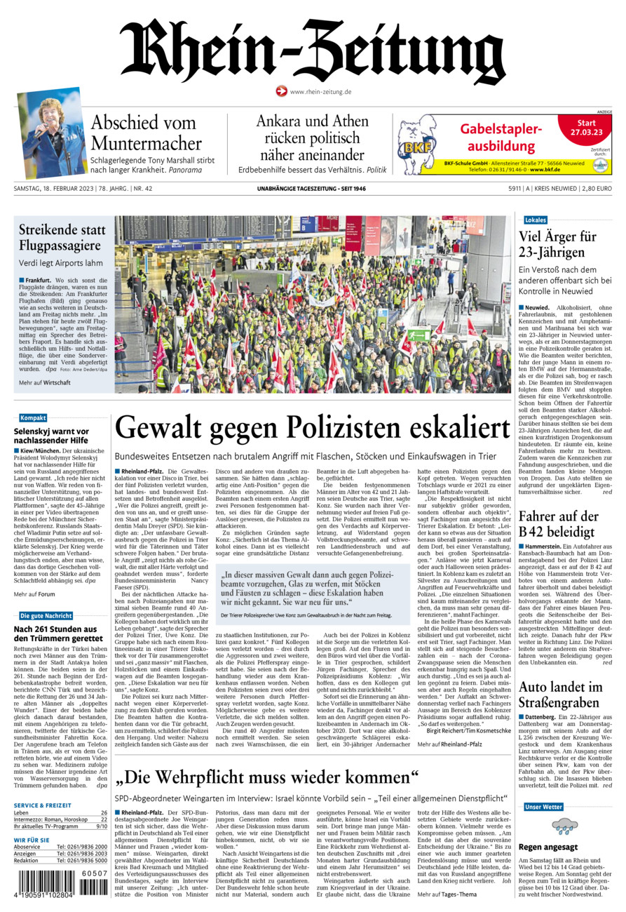 Rhein-Zeitung Kreis Neuwied vom Samstag, 18.02.2023