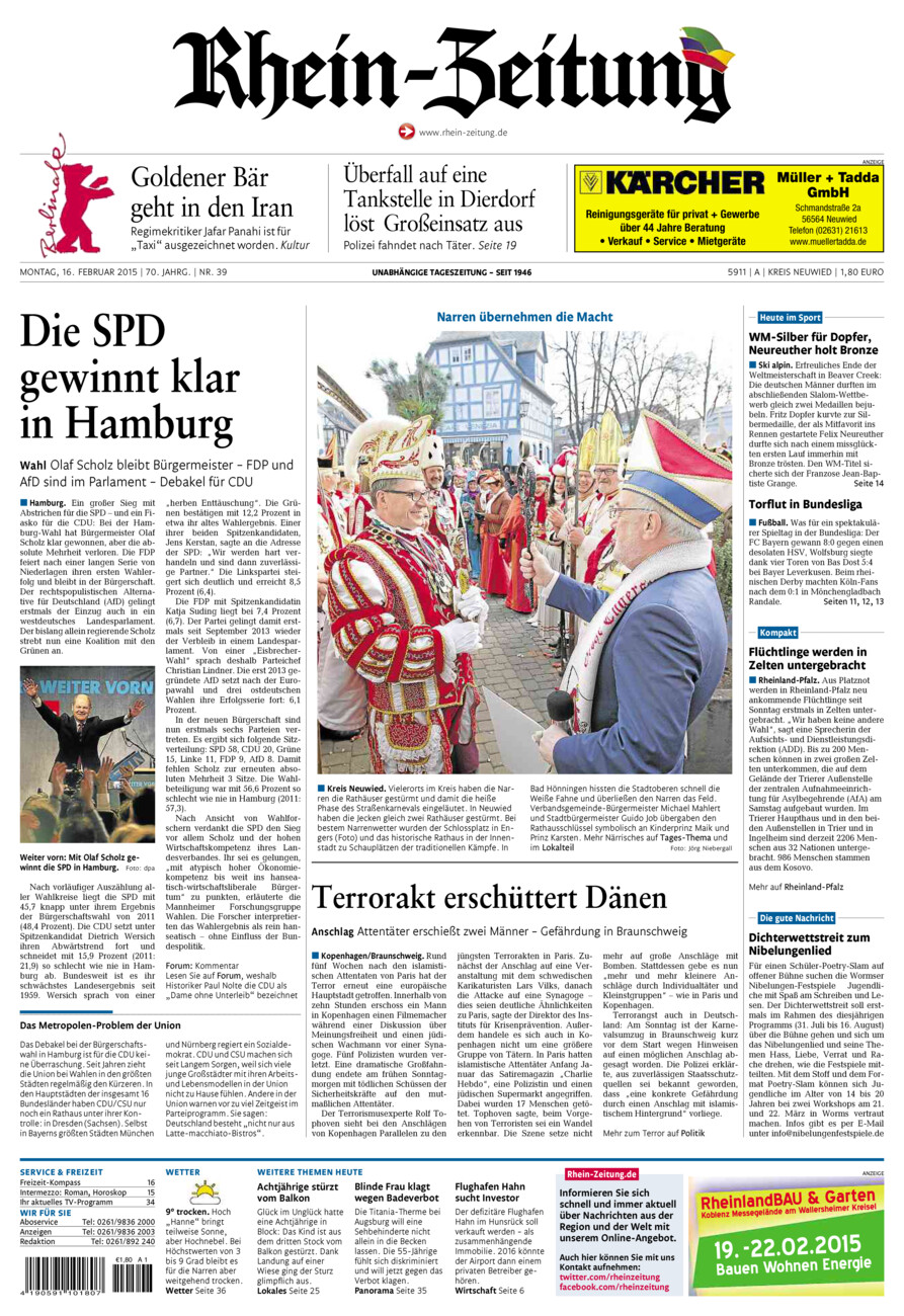 Rhein-Zeitung Kreis Neuwied vom Montag, 16.02.2015