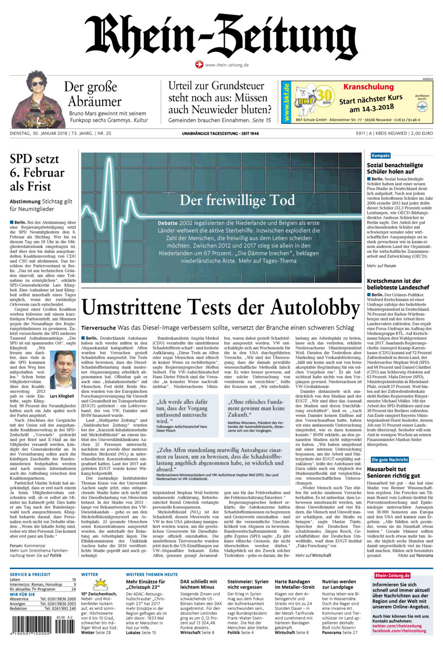 Rhein-Zeitung Kreis Neuwied vom Dienstag, 30.01.2018