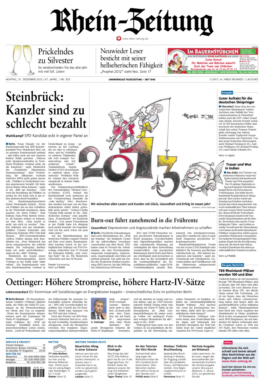 Rhein-Zeitung Kreis Neuwied vom Montag, 31.12.2012