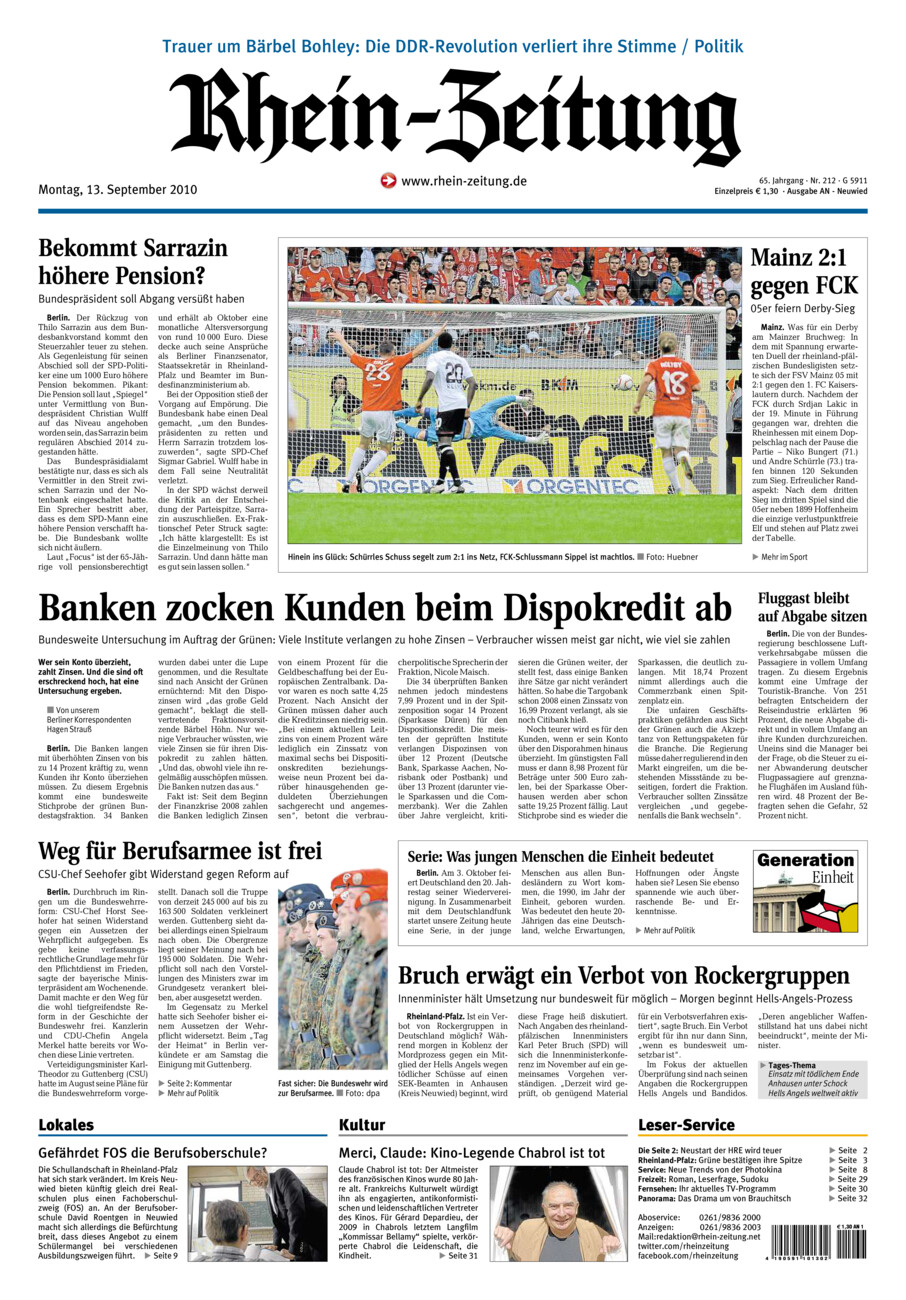 Rhein-Zeitung Kreis Neuwied vom Montag, 13.09.2010