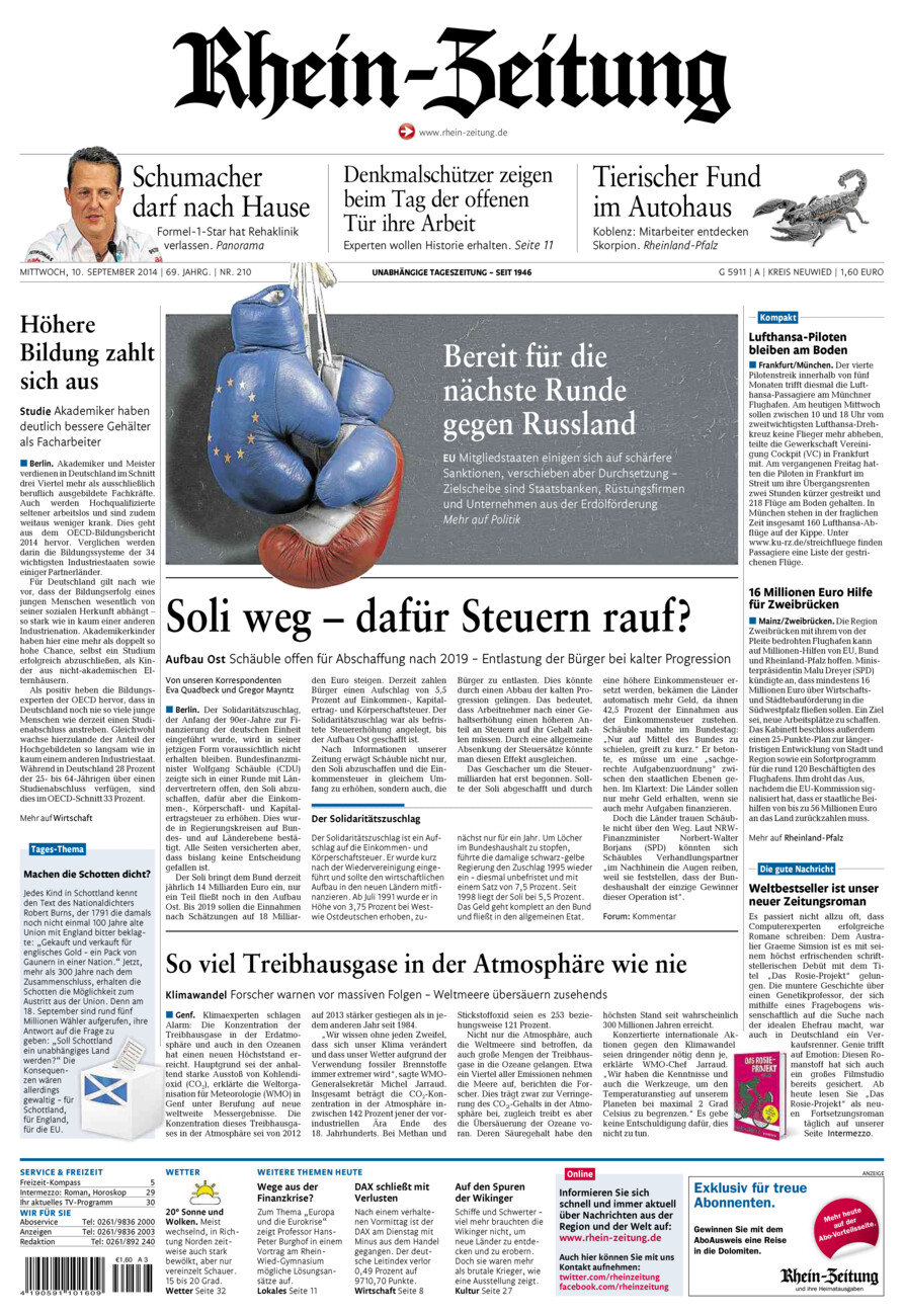 Rhein-Zeitung Kreis Neuwied vom Mittwoch, 10.09.2014
