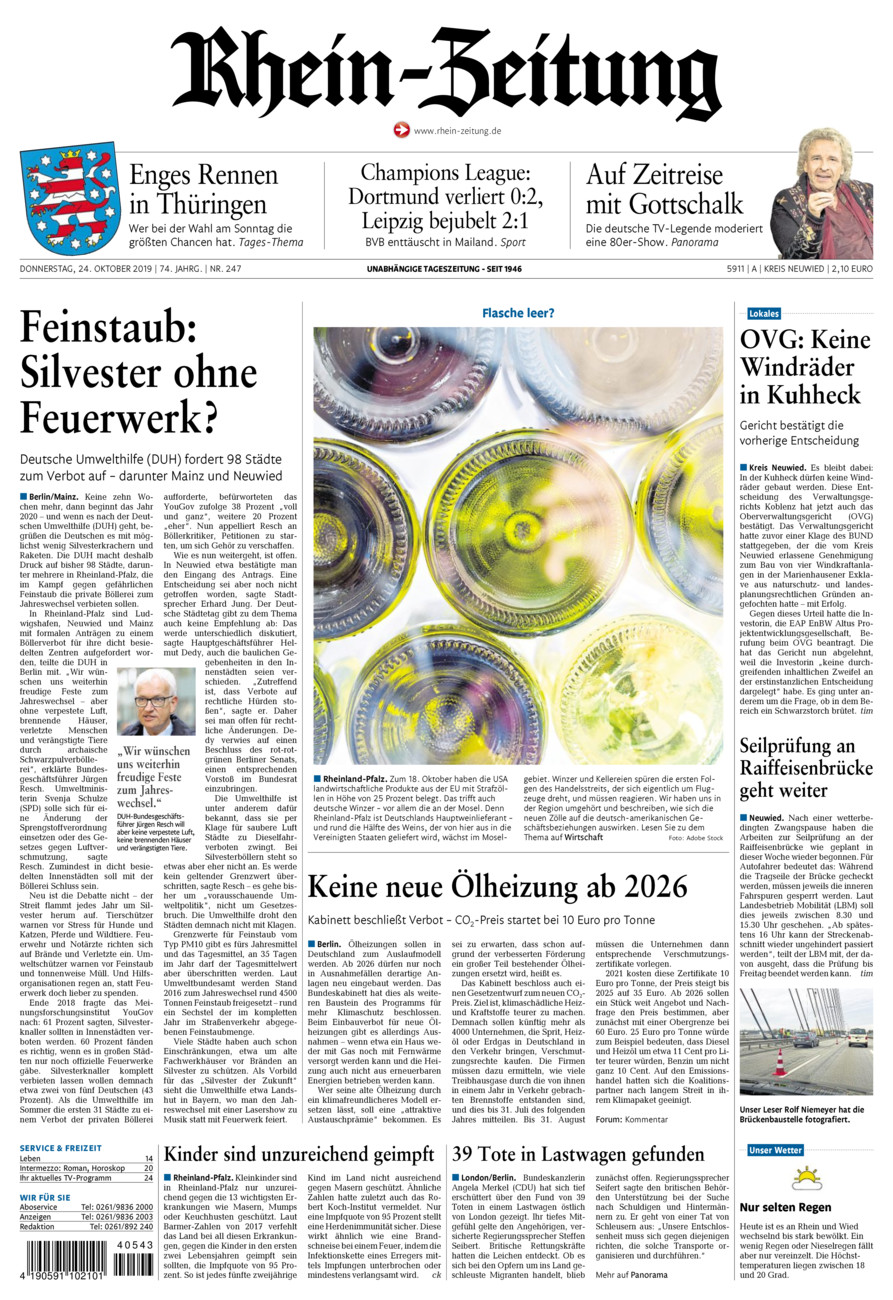 Rhein-Zeitung Kreis Neuwied vom Donnerstag, 24.10.2019